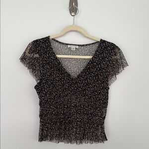 American Eagle Outfitters Sheer Black and White Ruffled Ruffled Blouse